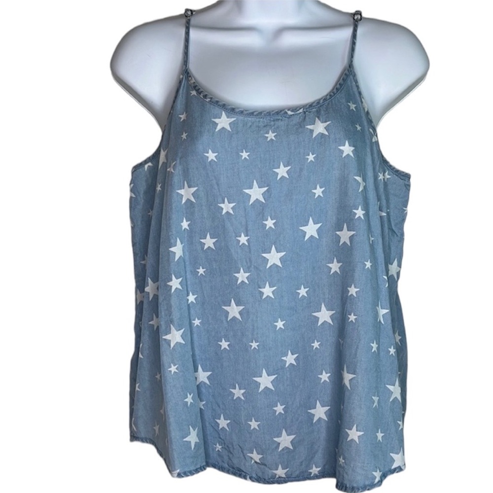 3 for $20 COTTON ON Chambray Spaghetti Strap White Stars Light Wash Cami Blue S